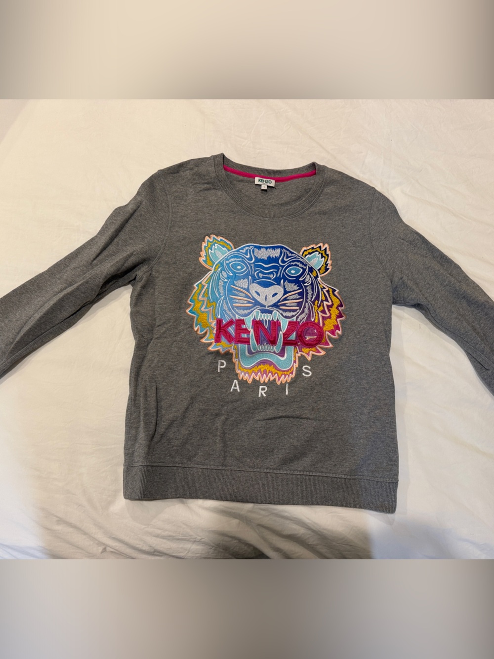 Kenzo  Gray Sweatshirt with Neon Tiger Graphic